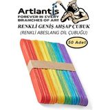 Renkli Dil Çubuğu 50 Li 1 Paket Ahşap Dil Basma Cubugu Abeslang Renkli Doktor Dil Çubuğu Büyük Jumbo - 14.8x1,8 cm