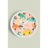 Renkli Dinozor Desenli Çocuk Odası Duvar Saati - 35cm - Önü Camlı Beyaz Kasa - Sessiz Mekanizma, JH0725S35BKP