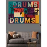 Renkli "Drums Drums" Yazılı Bateri Afişi Dekoratif Kanvas - Mdf Ahşap Tablo