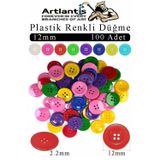 Renkli Düğme Plastik 1.2Cm 100 Lü 1 Paket 12 Mm Plastik Renkli Düğme Dikiş Parlak Yuvarlak 4 Delikli Düğme Etkinlik Okul