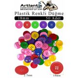 Renkli Düğme Plastik 1.8 Cm 50 Li 1 Paket 18 Mm Plastik Renkli Düğme Dikiş Parlak Yuvarlak 4 Delikli Düğme Etkinlik Okul