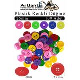 Renkli Düğme Plastik 2.5 Cm 100 Lü 1 Paket 25Mm Plastik Renkli Düğme Dikiş Parlak Yuvarlak 4 Delikli Düğme Etkinlik Okul