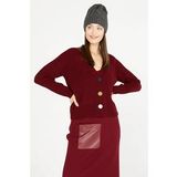 Renkli Düğmeli Triko Hırka - Bordo