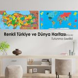 Renkli Dünya & Türkiye Haritası - Yapışkansız Tutunan Akıllı Kağıt