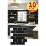 Renkli Duvarlar 10 Adet 30×30cm Siyah Tuğla Epoksi 3D Yapışkanlı Duvar Kaplama Paneli Kağıdı Mutfak Banyo Salon Ofis