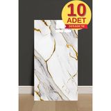 Renkli Duvarlar 10 Adet 30X60CM Yaldız Mermer Desen Yapışkanlı Köpük Duvar Paneli Kağıdı Banyo,tezgah Arası LS6010 - 30 x 60 cm - Gri - Kahverengi - Altın