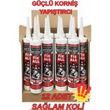 Renkli Duvarlar 12 Adet Süper Güçlü Özel Yapıştırıcı 450GR Fix All Atc Lambiri Tavan Korniş Yapıştırıcı 300 kg Taşır - Beyaz