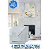 Renkli Duvarlar 1M² (50Cmx50cm 4 Adet) Beyaz 3D Abs Pvc Çizgili Desenli Dayanıklı Duvar Paneli Silinebilir