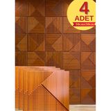 Renkli Duvarlar 1M² (50Cmx50cm 4 Adet) Kahverengi 3D Abs Pvc Çizgili Desenli Dayanıklı Duvar Paneli Silinebilir