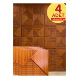 Renkli Duvarlar 1m² (50cmx50cm 4 Adet) Teak Renk 3D ABS PVC Çizgili Desenli Dayanıklı Duvar Paneli Silinebilir