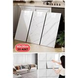Renkli Duvarlar 20 Parça Seramik Fayans Mermer Duvar Kendinden Yapışkanlı Ev Dekorasyonu Banyo Duvar Paneli Kağıdı - 30 x 60 cm - Beyaz