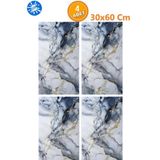 Renkli Duvarlar 4 Adet 60x30cm Blue Gold Mermer Desenli Yapışkanlı Mutfak Banyo Kaplama Duvar Paneli Kağıdı TX-6969