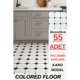 Renkli Duvarlar 55 ADET 30cm x 30cm Yapışkanlı Karo Floor Pvc Yer Zemin Kaplama Panel Sticker Arkası Kauçuklu 3319