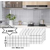Renkli Duvarlar 6 Adet 60x30cm Çizgili Beyaz Kare Yapışkanlı Karavan Banyo Wc Duvar Kaplama Paneli Four Shiny-24