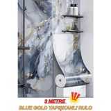 Renkli Duvarlar 60cm x 3 Metre Tek Parça Yapışkanlı Mavi Gold Mermer Desenli Duvar Paneli Kağıdı Silinebilir tx-6969 - 60 x 300 cm - Mavi - Altın
