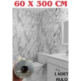 Renkli Duvarlar 60cm x 3 Metre Tek Parça Yapışkanlı Rulo Mermer Desenli Duvar Paneli Kağıdı Silinebilir TX-015-MAXİ - 60 x 300 cm - Açık Gri