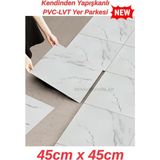 Renkli Duvarlar Kendinden Yapışkanlı 45X45CM 1 Adet Floor Pvc Yer Zemin Banyo Wc Kaplama Paneli Parke Arkası Kauçuk - 45 x 45 cm - Beyaz - Mermer