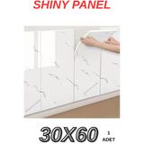 Renkli Duvarlar Shiny Beyaz Mermer Desenli 60x30cm Yapışkanlı Mutfak Banyo Kaplama Duvar Paneli Kağıdı CF-1035