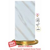 Renkli Duvarlar Shiny Beyaz-Toprak Mermer Desenli 60x30cm Yapışkanlı Mutfak Banyo Kaplama Duvar Paneli Kağıdı TX-106