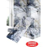 Renkli Duvarlar Shiny Blue Gold Mermer Desenli 60x30cm Yapışkanlı Mutfak Banyo Kaplama Duvar Paneli Kağıdı TX-6969 - 30 x 60 cm - Mavi - Altın