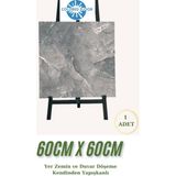 Renkli Duvarlar Yapışkanlı Yer Zemin Ve Duvar Kaplama Paneli Arkası Kauçuklu 60x60cm Banyo Salon Floor Pvc Panel 617 - Gri - 60 x 60 cm
