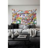 Renkli Evler Desenli Duvar Halısı Duvar Örtüsü Tapestry Süetimsi Dokulu%100 Polyester Kumaş