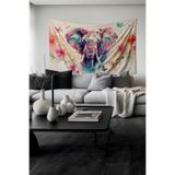 Renkli Fil ve Çiçekler Desenli Duvar Halısı Duvar Örtüsü Tapestry Süetimsi Dokulu%100 Polyester Kumaş
