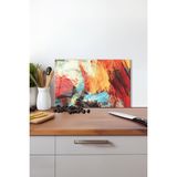Renkli Fırça Darbeleri Cam Kesme Tahtası, Silikon Ayaklı, Isıya Kırılmaya Dayanıklı, Sunum Tablası - 23 x 35 cm