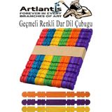 Renkli Geçmeli Dil Çubuğu Dar 50 li 1 Paket Çentikli Tırtıklı Geçirmeli Eklemeli Renkli Dondurma Çubuğu Kesik Uçlu Ahşa