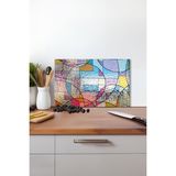 Renkli Geometrik Desen Cam Kesme Tahtası, Silikon Ayaklı, Isıya Kırılmaya Dayanıklı, Sunum Tablası - 23 x 35 cm