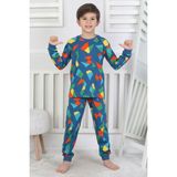 Renkli Geometrik Şekilli Erkek Çocuk Pijama Takımı - 7 - 8 Yaş - Lacivert