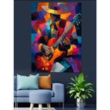 Renkli Gitarist Soyut Resim Dekoratif Kanvas - Mdf Ahşap Tablo