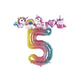 Renkli Gökkuşağı Renk Rakam Balonlu Unicorn 5 Yaş Doğum Günü Parti Balon Set Unicorn Tema Parti Seti