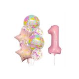 Renkli Happy Birthday Baskılı Folyo Yaş Balon Seti, 5 Balon, 2 Yıldız, 1 Rakam Folyo
