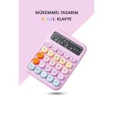 Renkli Hesap Makinesi - 12 Haneli Yuvarlak Tuşlu Mor Renk Hesap Makinesi - 4 Fonksiyonlu Pil Hediye