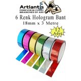 Renkli Hologram Bant 6 Renk 12 Adet 18Mm X 3 Metre Yaldızlı Metalik Desenli Fosforlu Hologram Bant Hobi Tasarım