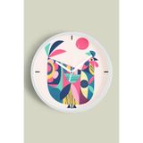 Renkli Horoz Desenli Modern Duvar Saati - 35cm - Önü Camlı Beyaz Kasa - Sessiz Mekanizma, JH0509S35BKP