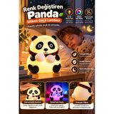 Renkli Işık Modlu Silikon Panda Gece Lambası Dokunmatik Kontrollü Sevimli Dekoratif