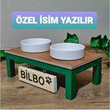Renkli Isimli Seramik Kedi ve Köpek Mama Su Kabı Çiftli Dekoratif Set - Seçenek 1