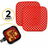 Renkli Isıya Dayanıklı Yıkanılabilir Silikon Fırın Ve Airfryer Kare Pişirme Matı 21,5 Cm 2 Adet