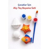 renkli izler atölyesi Çocuklar İçin Taş Boyama Seti (Deniz) – 4’lü Alçı Taş, 3 Renk Akrilik Boya, Fırçalı Eğitici Aktivite