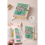 Renkli İzler Atölyesi Kitap Kılıfı ve Metal Kitap Ayracı Seti (Van Gogh Pembe Güllü Vazo)