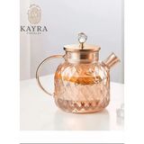 Renkli Kabartmalı Borosilikat Cam Demlik 1000ML, Şık ve Kullanışlı Çay Demliği - Açık Beyaz - Gri - Seçenek 1