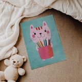 Renkli Kalemli Kedi Çocuk Odası Duvar Posteri Çerçeveli Tablo Duvar Dekorasyonu - 21 x 30 - Çerçevesiz Poster