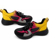 Renkli Kalın Taban Kadın Sneaker Spor Ayakkabı – Sarı Pembe Siyah Tasarım Lv - Sarı - Pembe