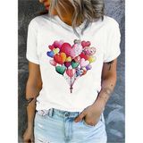 Renkli Kalp Balon Baskılı Kadın T-Shirt - Beyaz