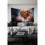 Renkli Kalplerin Dansı Desenli Duvar Halısı Duvar Örtüsü Tapestry Süetimsi Dokulu%100 Polyester Kumaş