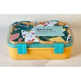Renkli Kedi Desenli Beslenme Kutusu - 700 ml 2 Bölmeli Taşıma Kulplu Çocuk Beslenme Kabı PP (Turuncu)