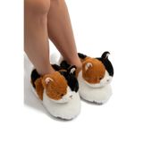 Renkli Kedi Kadın Hayvanlı Panduf Beyaz-Kahverengi 36/41
