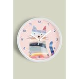 Renkli Kedi Tasarım Modern Duvar Saati - Çocuk Odası Duvar Saati - 35cm - Önü Camlı Beyaz Kasa, JH1127S35BKP